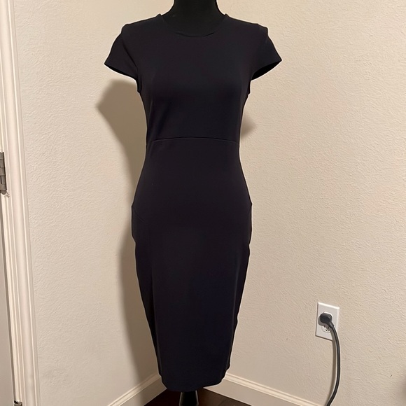 Felicity and Coco Seamed Pencil Dress Navy with Gold Back Zipper